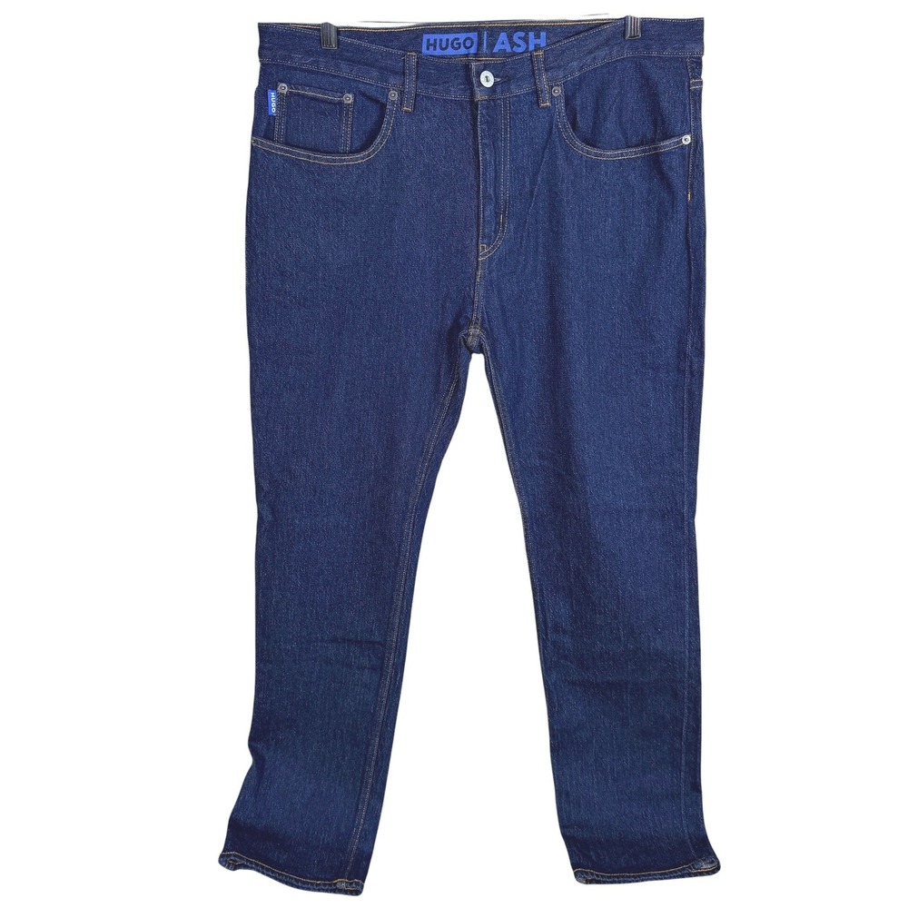 NEW HUGO Boss Ash Slim Jeans Mens 36x32 Dark Wash Blue Indigo Stretch Denim $98